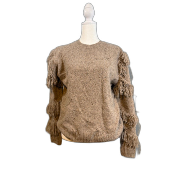 Autumn Cashmere Pure Cashmere Fringe Sweater Beige Tan Medium M Boho Chic - Picture 5 of 10